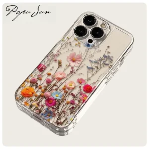 Transparent Flower Print Floral Phone Case For iPhone 16 15 14 13 11 Pro Max