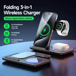 30W LED Fast Wireless Charger Stand 3 in 1 Foldable Charging Station for IPhone 15 14 13 12 11 Apple Watch