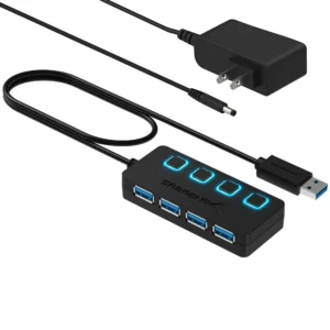 4-Port USB 3.0 Hub with Individual LED Lit Power Switches, Included 5V/2.5A Power Adapter (HB-UMP3)