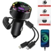 60W 2 Ports Car Phone Charger Cigarette Power Adapter Colorful RGB Light with Apple Type-C Port Charging Cable for IPhone