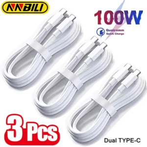 NNBILI 3Pcs Universal 100W Fast Charger USB C To Type C Quick Charging Cable Data Wire Cord For Samsung HUAWEI Xiaomi USBC Cabl