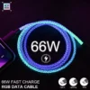 66W Flash Charging Data Cable RGB Magic Color Data Cable Supports Lightning USB, Type-C USB
