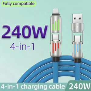 4-in-1 USB-C 240W Fast Charger with RGB Light - Fast Charging & Data Sync for iPhone