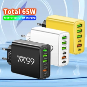 65W Multi Ports USB Charger Fast Charging Type C Phone Charger Adapter