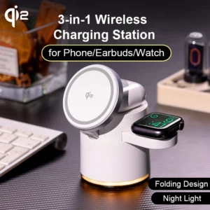 Qi2 Wireless Charger 3-in-1 Fast Charging Station Stand Folding Holder for iPhone16 15 14 Pro Max