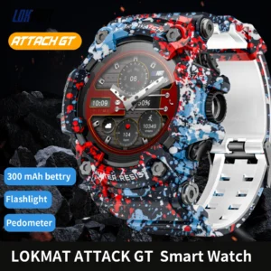 ATTACK-GT Bluetooth Calls Colorful Waterproof Military Smartwatches with Flashlight for Phone