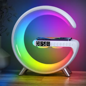 9 inch Wireless Charger Stand Alarm Clock Bluetooth Speaker LED Lamp RGB Night Light For iPhone