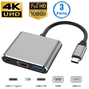 3 In 1 Usb-C Usb Hub Male To Female Hdmi-Compatible 4k Usb 3.1 Type-C To Usb 3.0 Charging Adapter