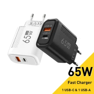 65W GAN 2 Ports Charger USB Type C PD Quick Charge 3.0 Mobile Phone Wall Adapter
