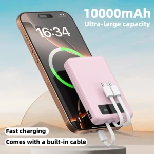 10000Mah Mini Compact Portable Mobile Phone Charger, 4-Usb Output, Built-In Type-C
