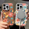 Colorful Flower Leather Texture Soft TPU Case For Magsafe For iPhone 16 15 Pro Max
