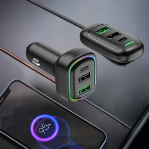 6-Ports USB Type-C Front And Rear Extension Car Charger With RGB Light PD Fast Charging Power Adapter For Iphone