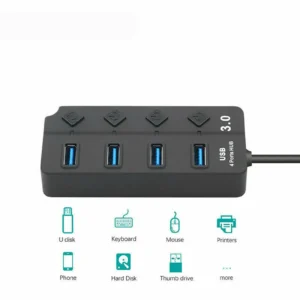 4 Port USB 3.0 HUB Multi Splitter Charger Power Adapter Multiple Expander Hubs With Switch