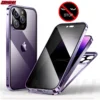 Double Glass Anti-Peep Privacy Magnetic Adsorption Case For iPhone 15 14 13 12 Pro Max 15Plus