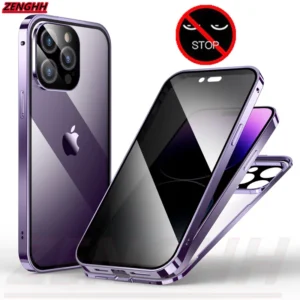 Double Glass Anti-Peep Privacy Magnetic Adsorption Case For iPhone 15 14 13 12 Pro Max 15Plus